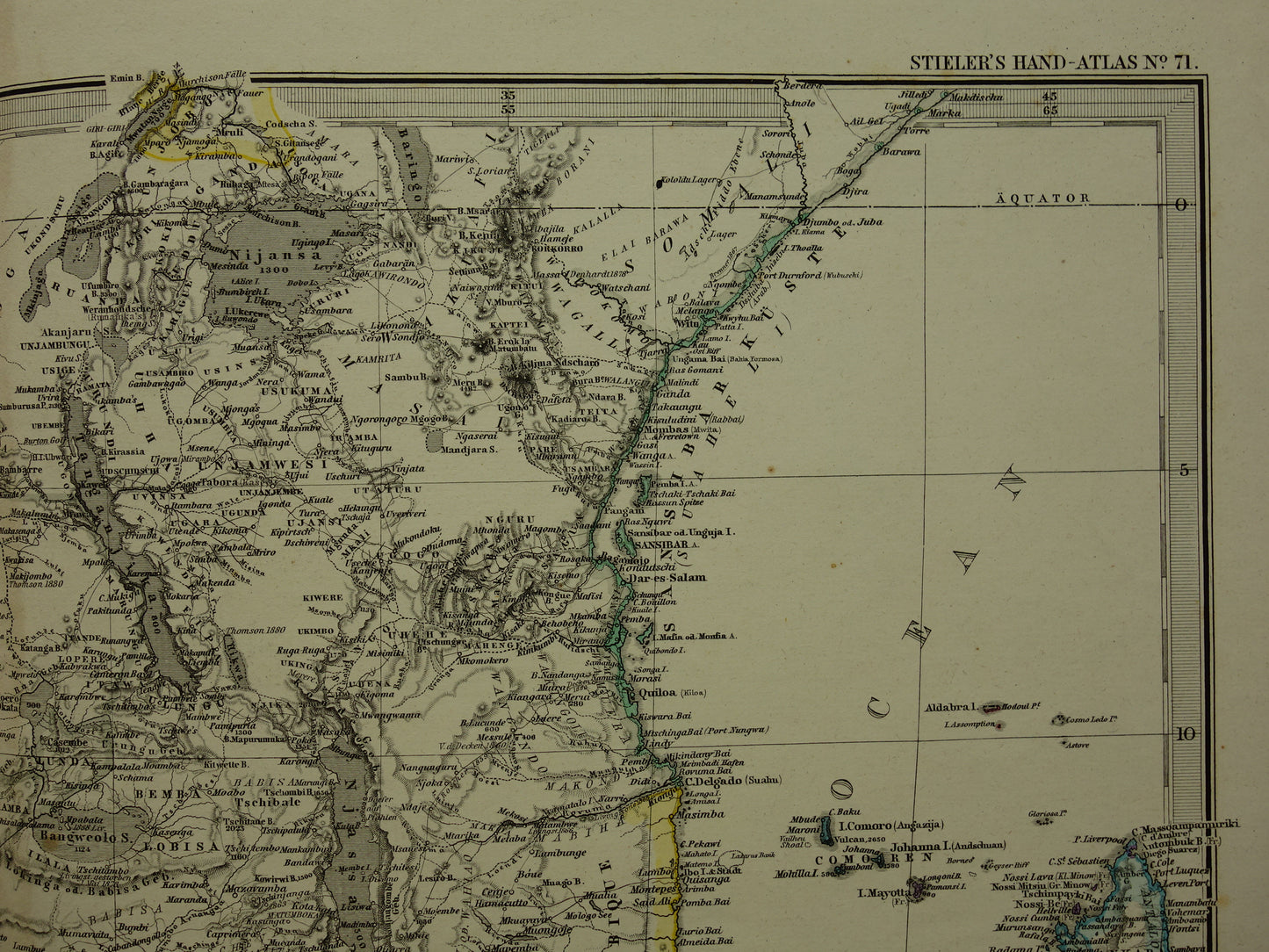 Antieke landkaart van Afrika in 1880 Grote originele 145+ jaar oude kaart van Zuid-Afrika Madagaskar Angola Namibië Botswana Tanzania Congo Mozambique Zambia Route Livingstone Andersson