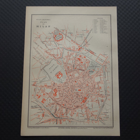 MILAAN Oude kaart van Milaan uit 1877 originele antieke Franse plattegrond historische kaarten