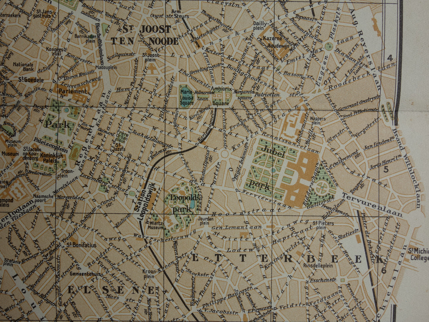 BRUSSEL Oude kaart van Brussel België uit 1933 originele vintage Nederlandse plattegrond