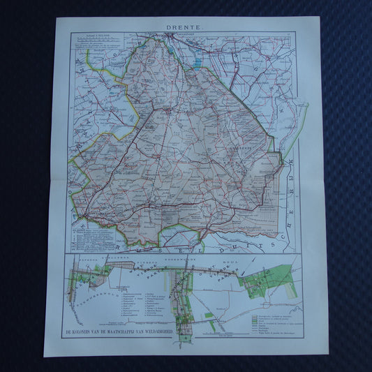 DRENTHE Oude landkaart van de provincie Drenthe uit 1916 originele vintage kaart Assen Maatschappij Weldadigheid
