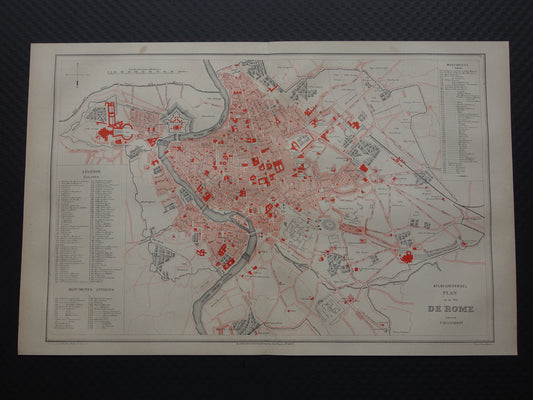 Rome oude kaart van Rome Italië uit 1877 originele antieke plattegrond vintage kaarten