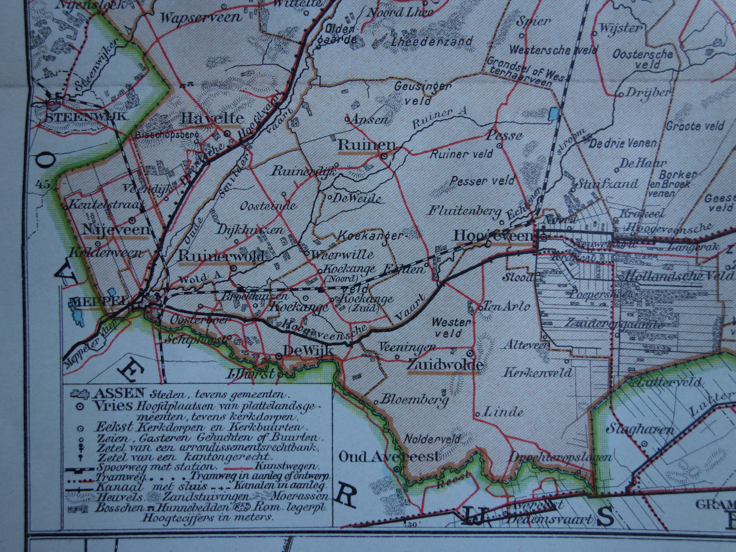 DRENTHE Oude landkaart van de provincie Drenthe uit 1916 originele vintage kaart Assen Maatschappij Weldadigheid