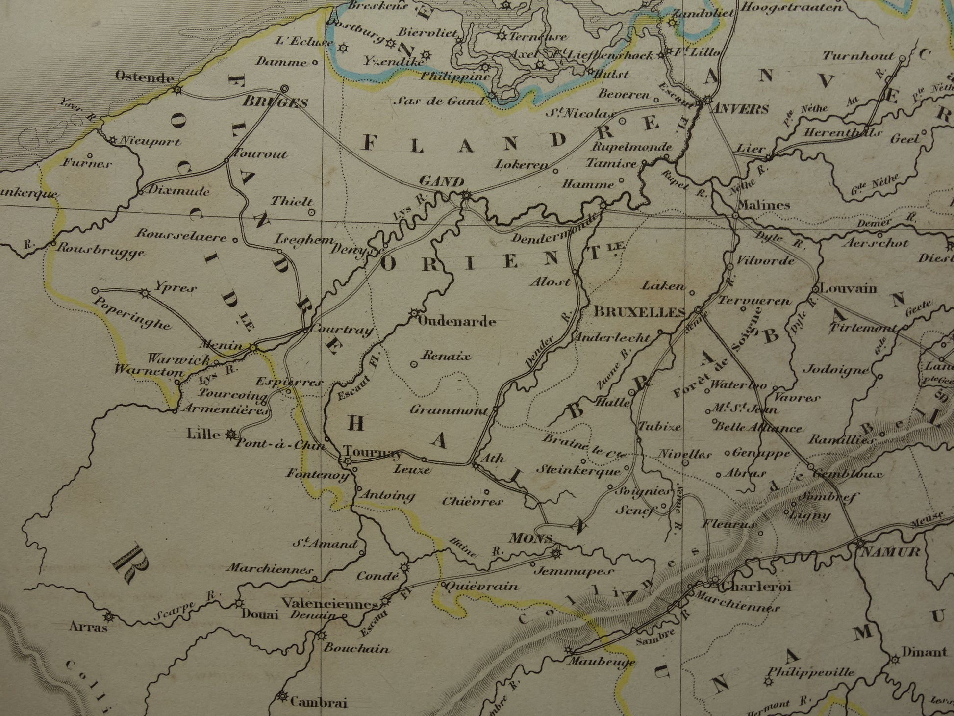 Nederland en België originele antique kaart 1847 oude landkaart met jaartal
