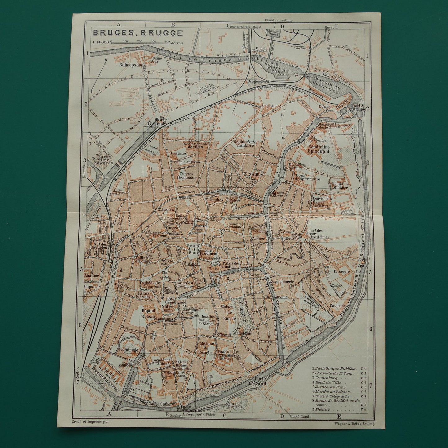 BRUGGE oude kaart van Brugge België uit 1910 kleine originele antieke plattegrond landkaart