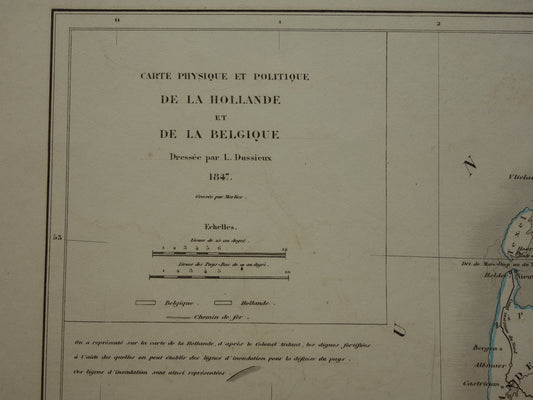 Nederland en België originele antique kaart 1847 oude landkaart met jaartal