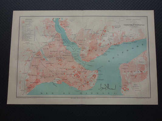 ISTANBOEL antieke plattegrond uit 1877 Originele Franse oude kaart Istanbul Turkije Constantinople
