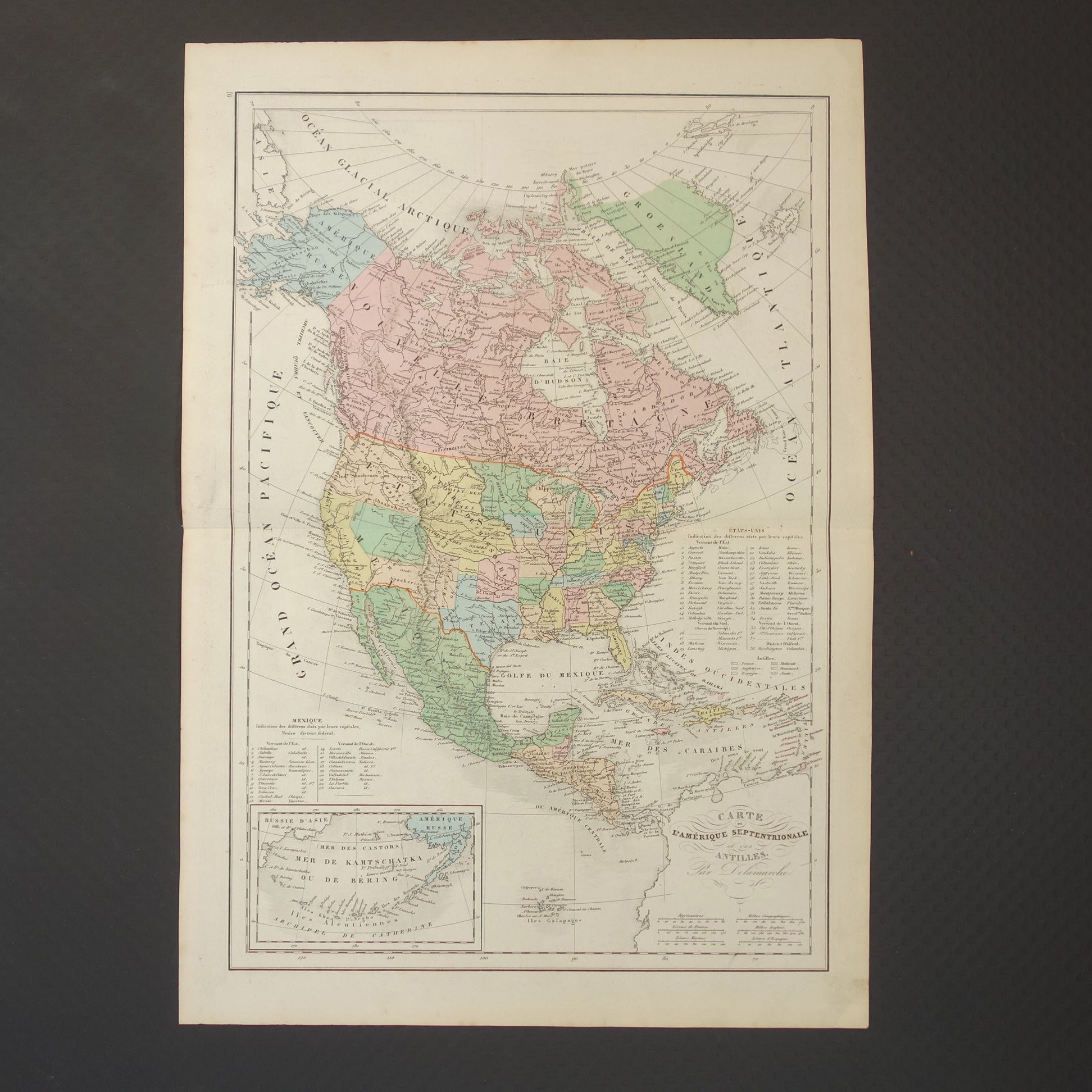 Oude kaart van Noord-Amerika uit 1859 Originele antieke Franse landkaart