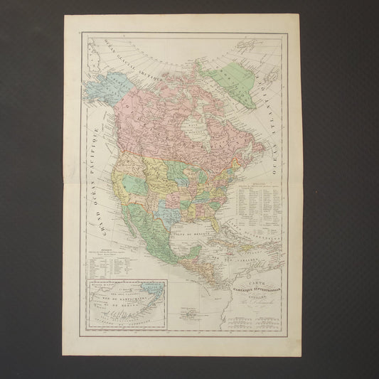 Oude kaart van Noord-Amerika uit 1859 Originele antieke Franse landkaart