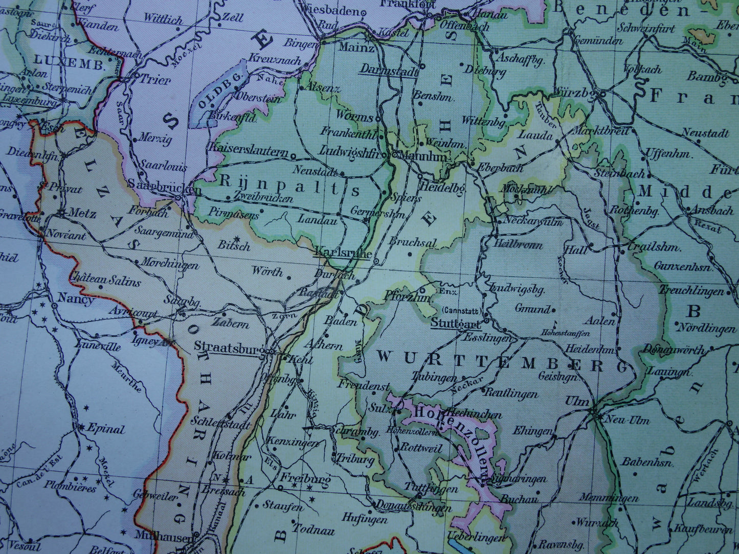 ZUID-DUITSLAND oude Nederlandse kaart van het zuiden van Duitsland originele antieke landkaart uit 1916