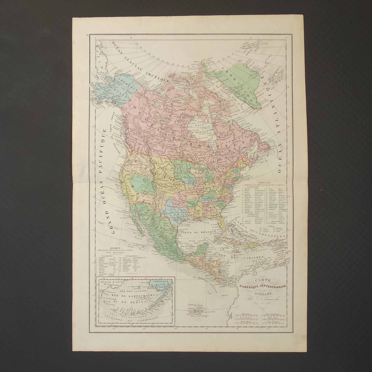 Oude kaart van Noord-Amerika uit 1859 Originele antieke Franse landkaart