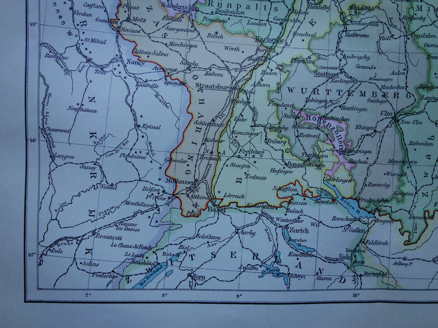 ZUID-DUITSLAND oude Nederlandse kaart van het zuiden van Duitsland originele antieke landkaart uit 1916
