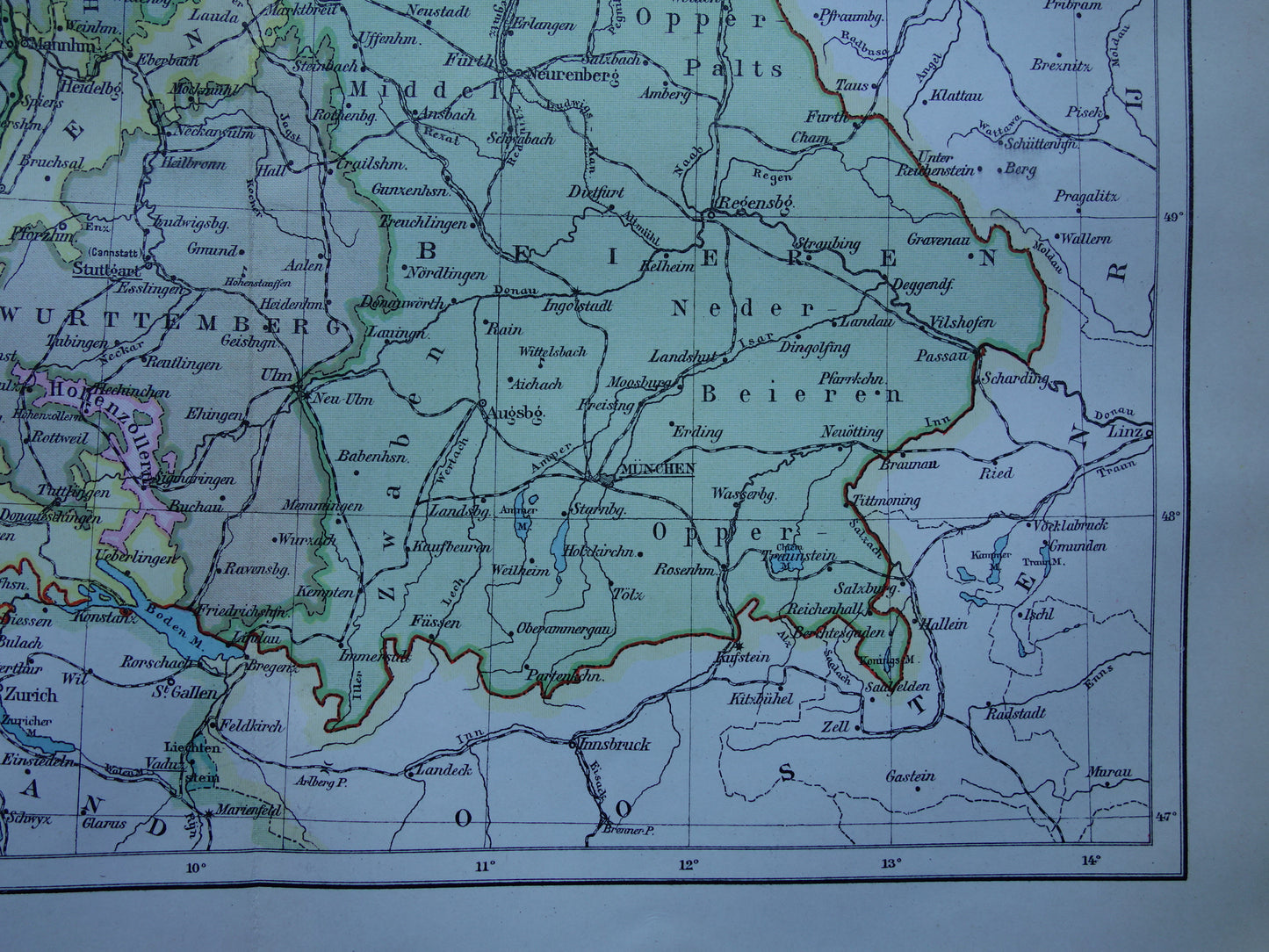 ZUID-DUITSLAND oude Nederlandse kaart van het zuiden van Duitsland originele antieke landkaart uit 1916