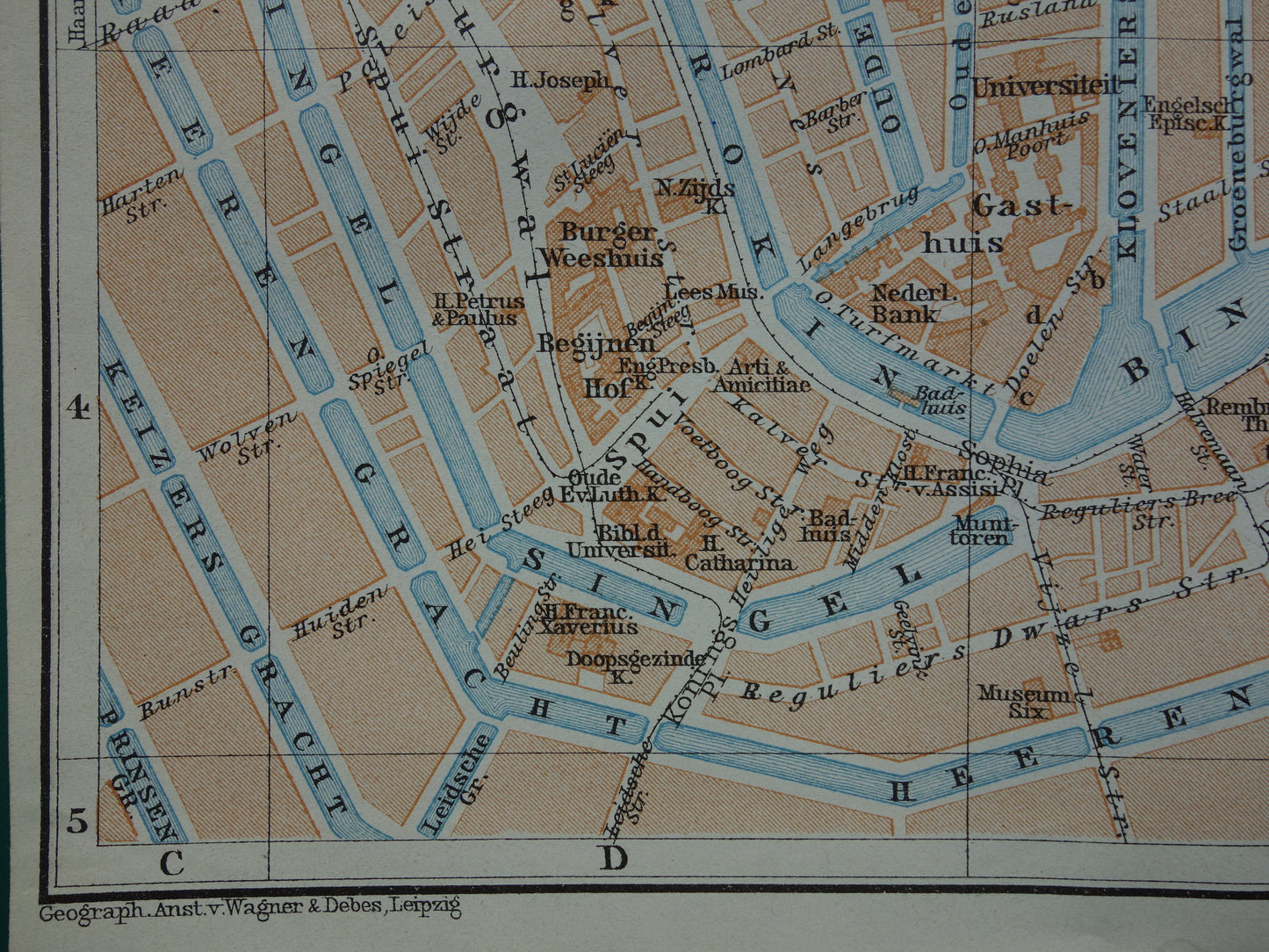AMSTERDAM oude plattegrond van Amsterdamse binnenstad uit 1910 kleine originele antieke kaart landkaart Nederland