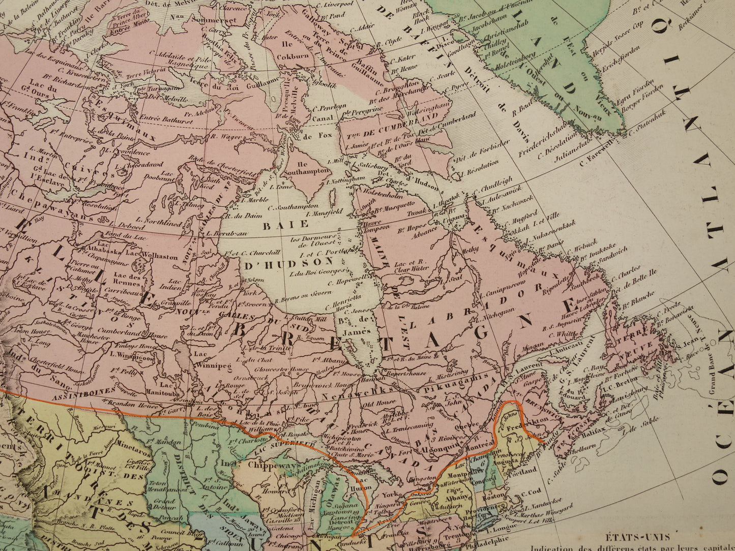 Oude kaart van Noord-Amerika uit 1859 Originele antieke Franse landkaart