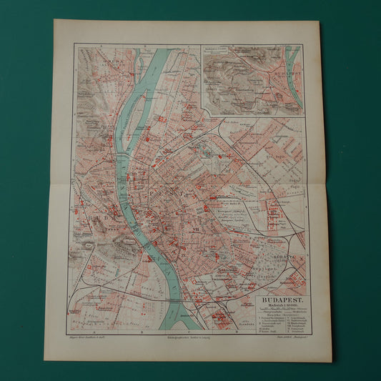 BOEDAPEST oude kaart van Boedapest uit 1907 originele Duitse antieke plattegrond