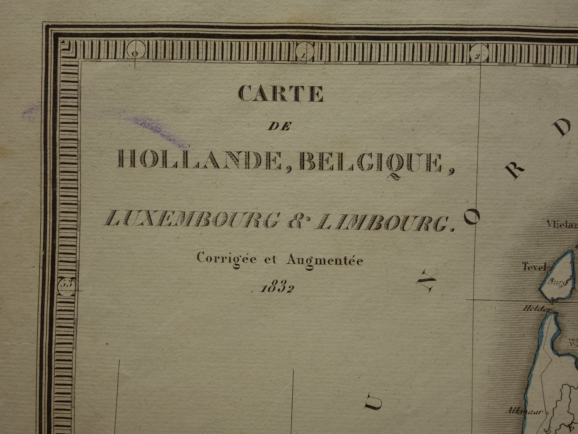 Carte de Hollande, Belgique, Luxembourg & Limbourg Corrigee et augmentee 1832
