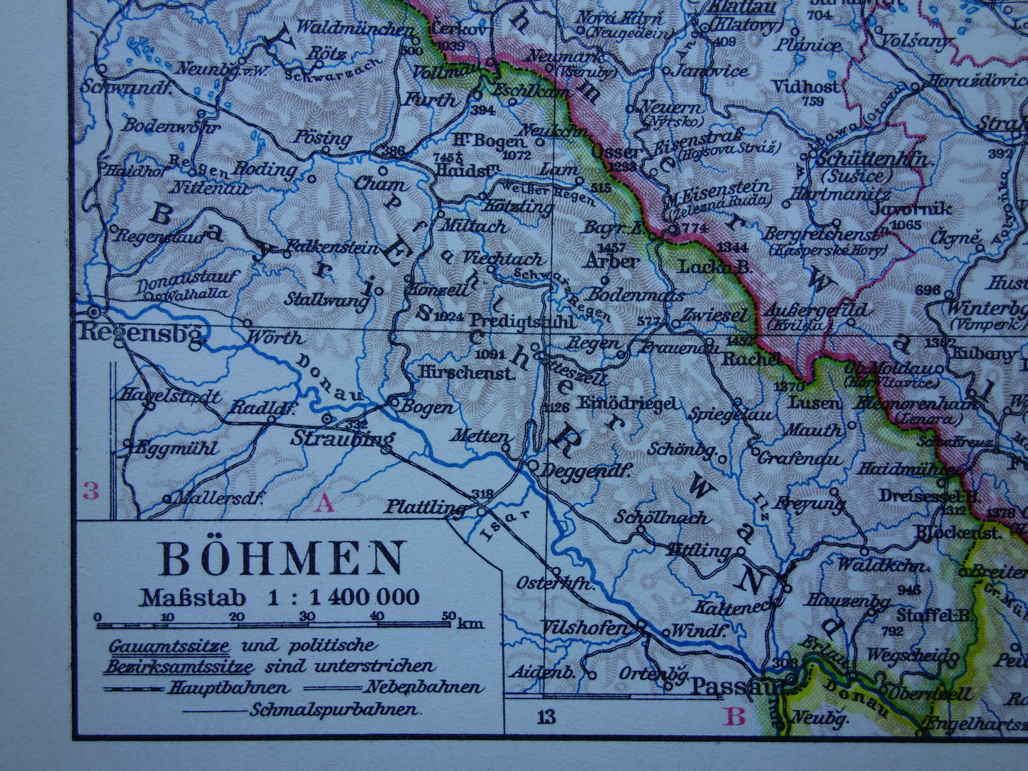 TSJECHIË oude landkaart van Tsjechië originele vintage van Bohemen en Moravië  in 1928