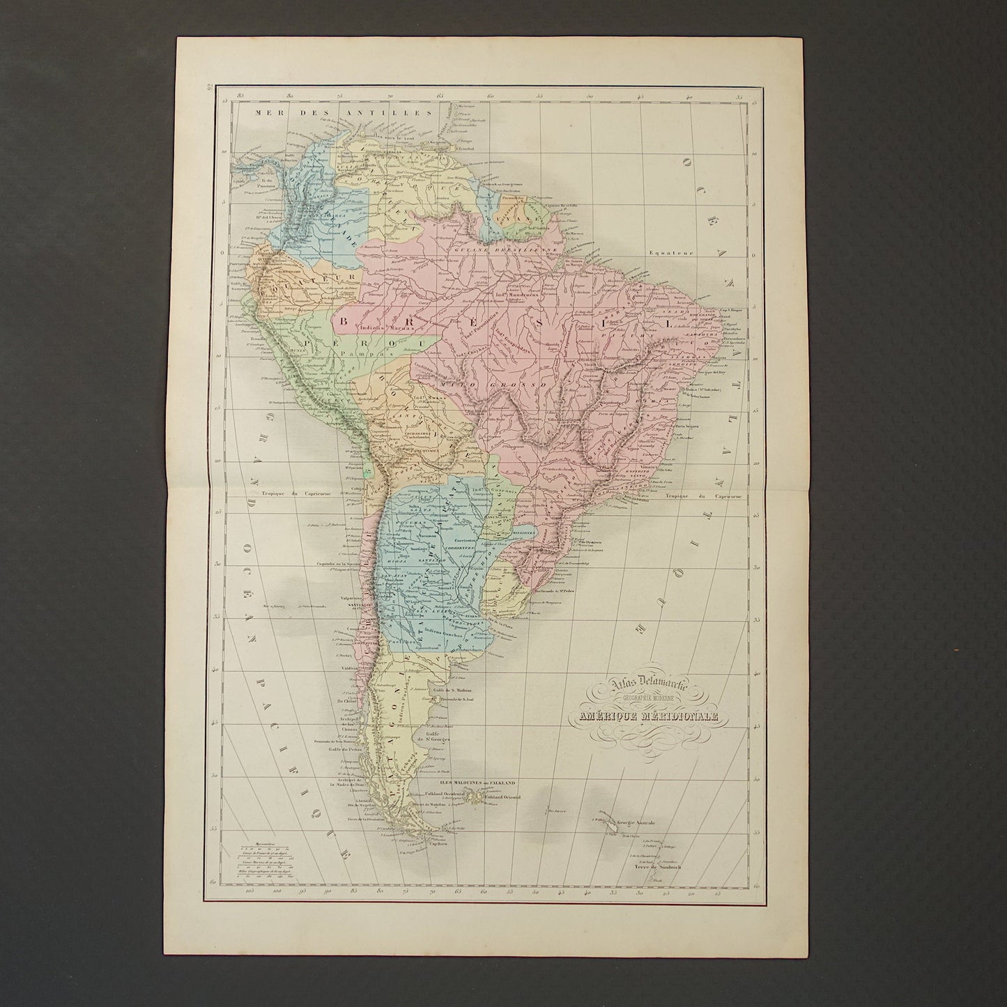Oude kaart van Zuid-Amerika uit 1859 Originele antieke Franse landkaart