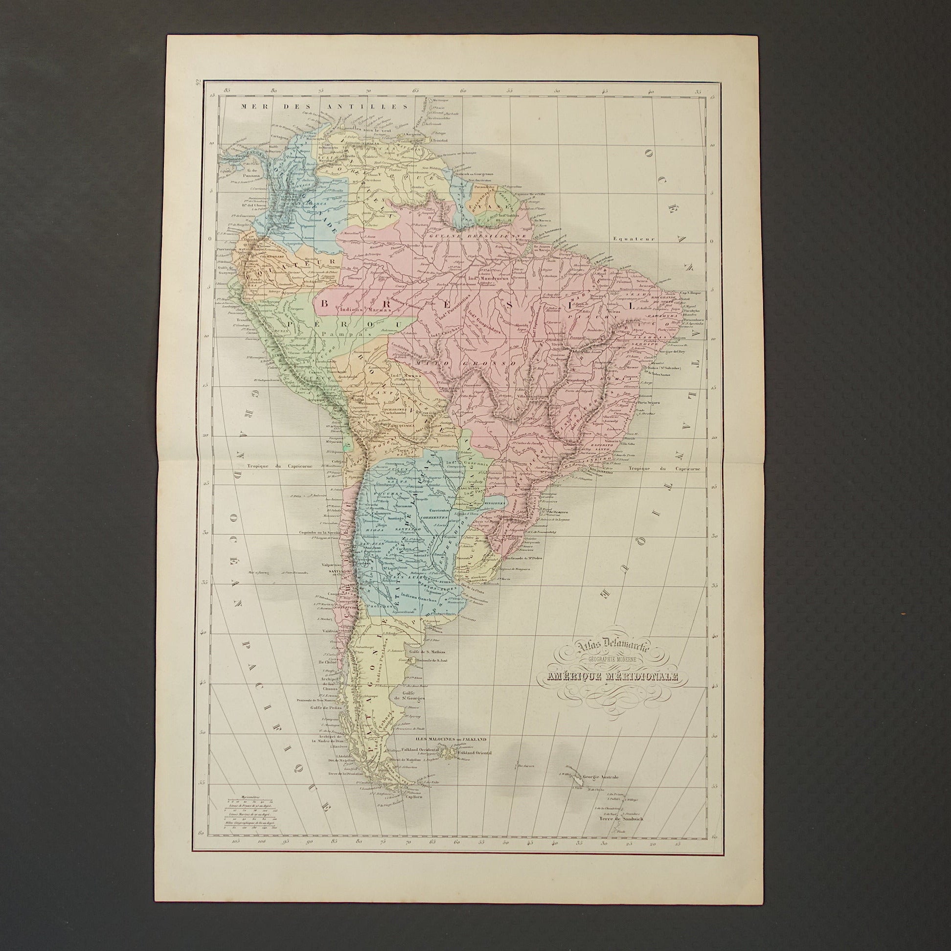 Oude kaart van Zuid-Amerika uit 1859 Originele antieke Franse landkaart