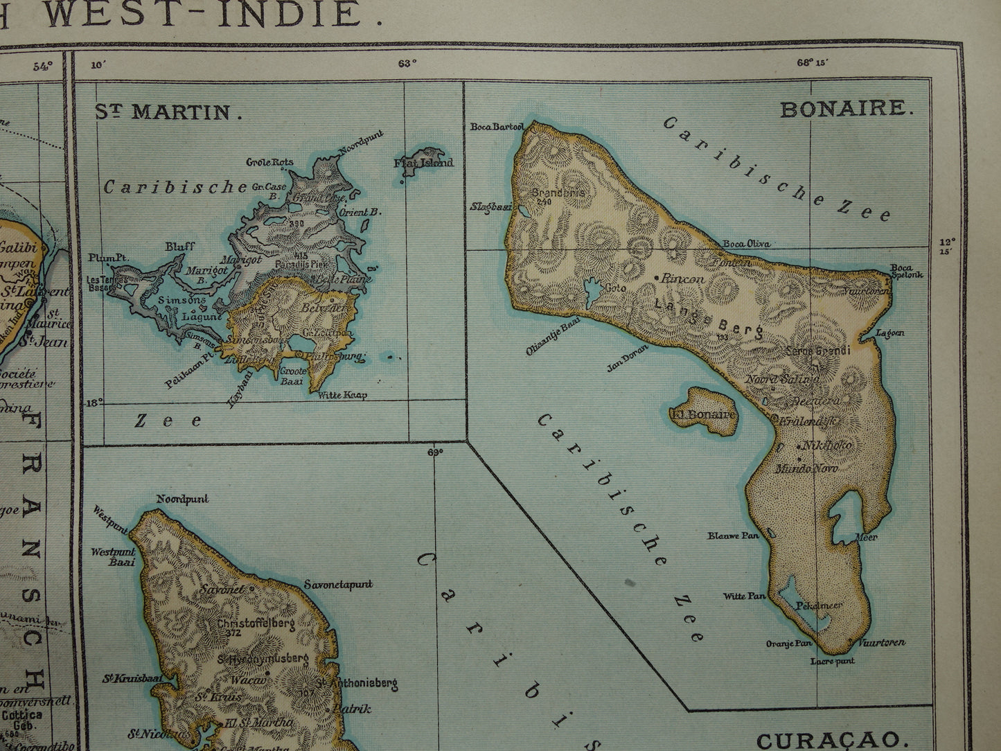 Suriname oude kaart uit 1922 originele antieke Nederlandse landkaart van Suriname en Caraïbisch gebied West-Indië