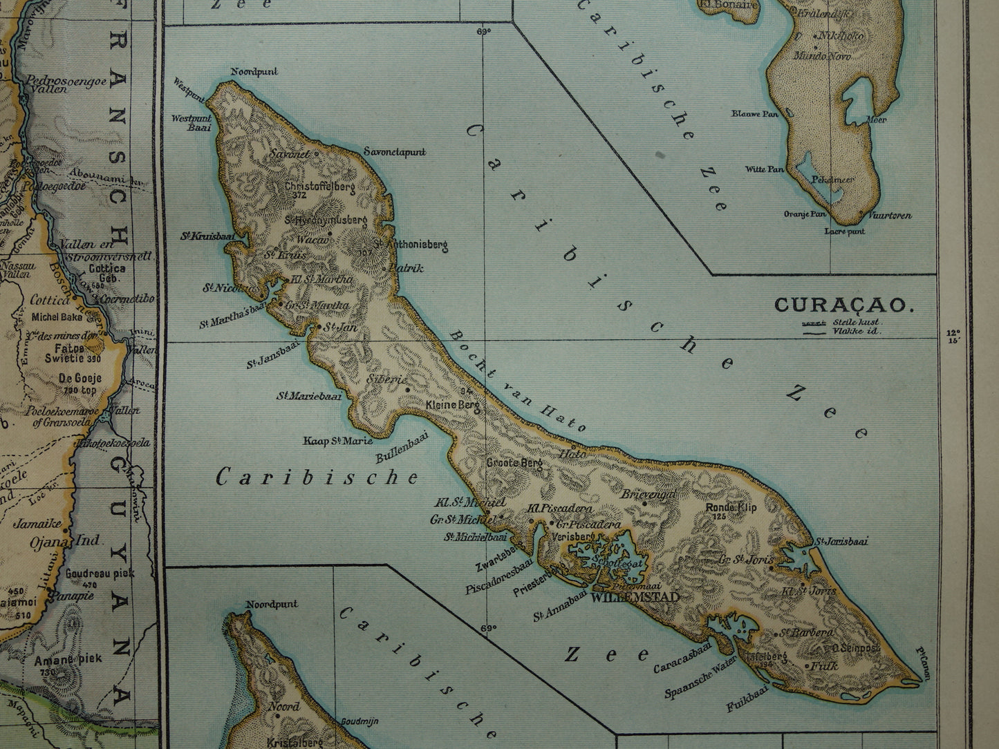 Suriname oude kaart uit 1922 originele antieke Nederlandse landkaart van Suriname en Caraïbisch gebied West-Indië