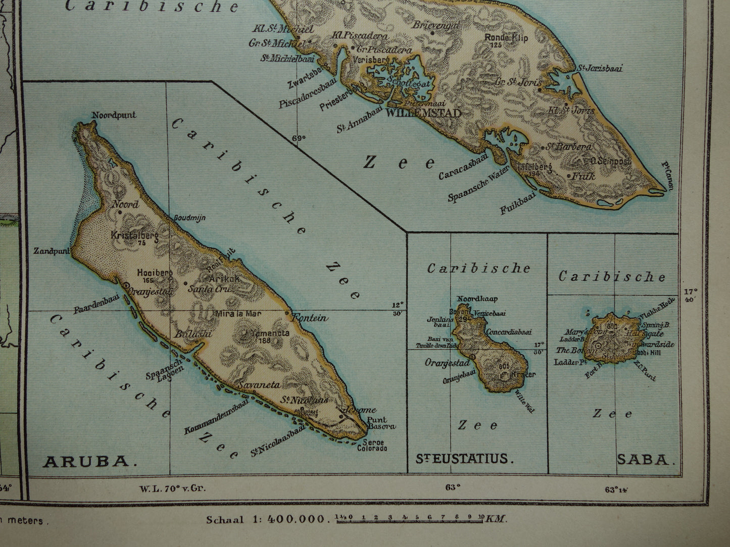 Suriname oude kaart uit 1922 originele antieke Nederlandse landkaart van Suriname en Caraïbisch gebied West-Indië