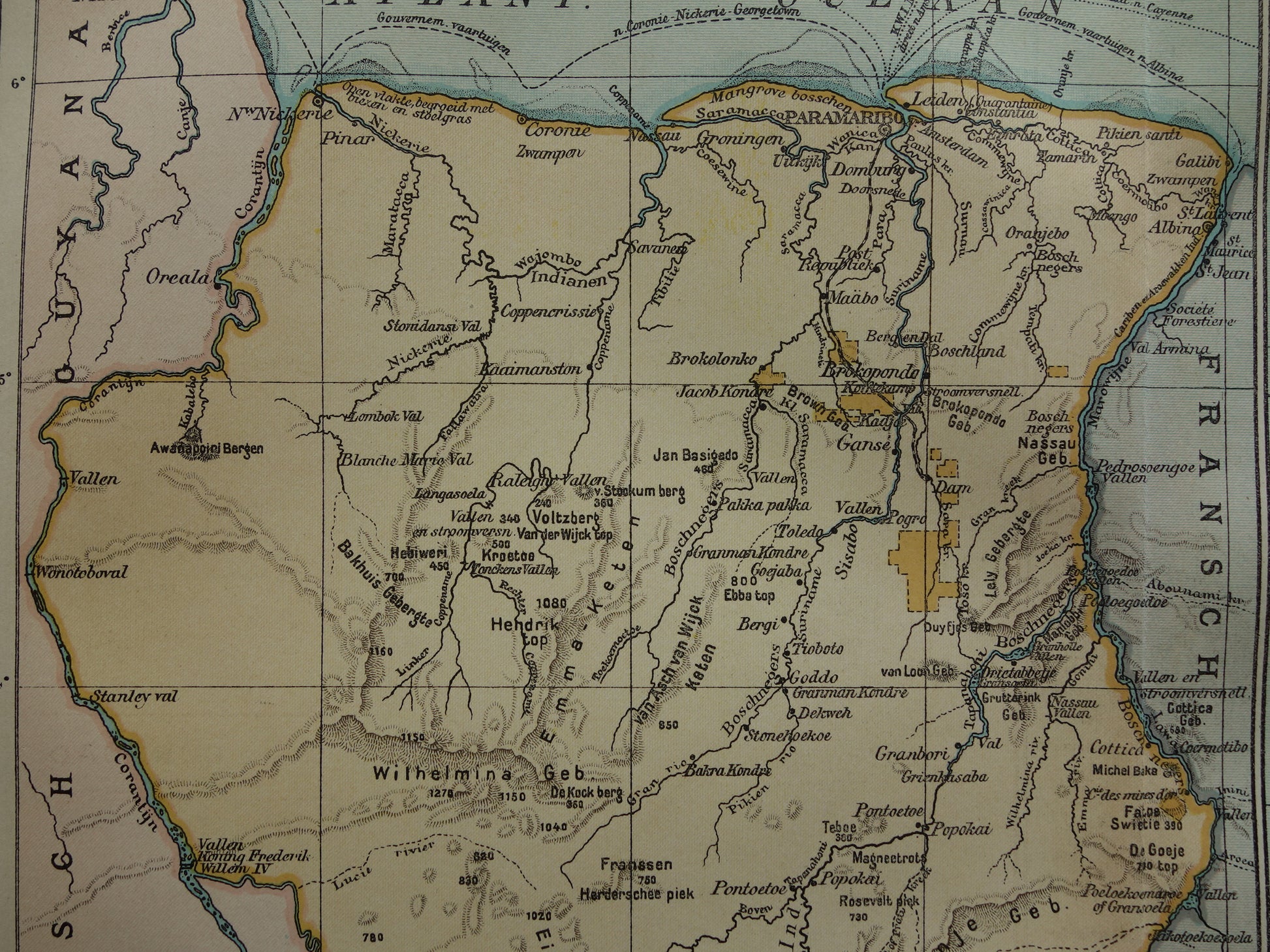 oude landkaart van Suriname te koop