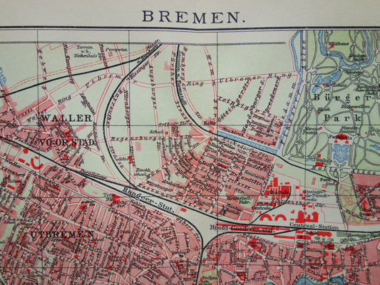 BREMEN oude kaart van Bremen Originele antieke Nederlandse plattegrond historische landkaart Bremen Duitsland