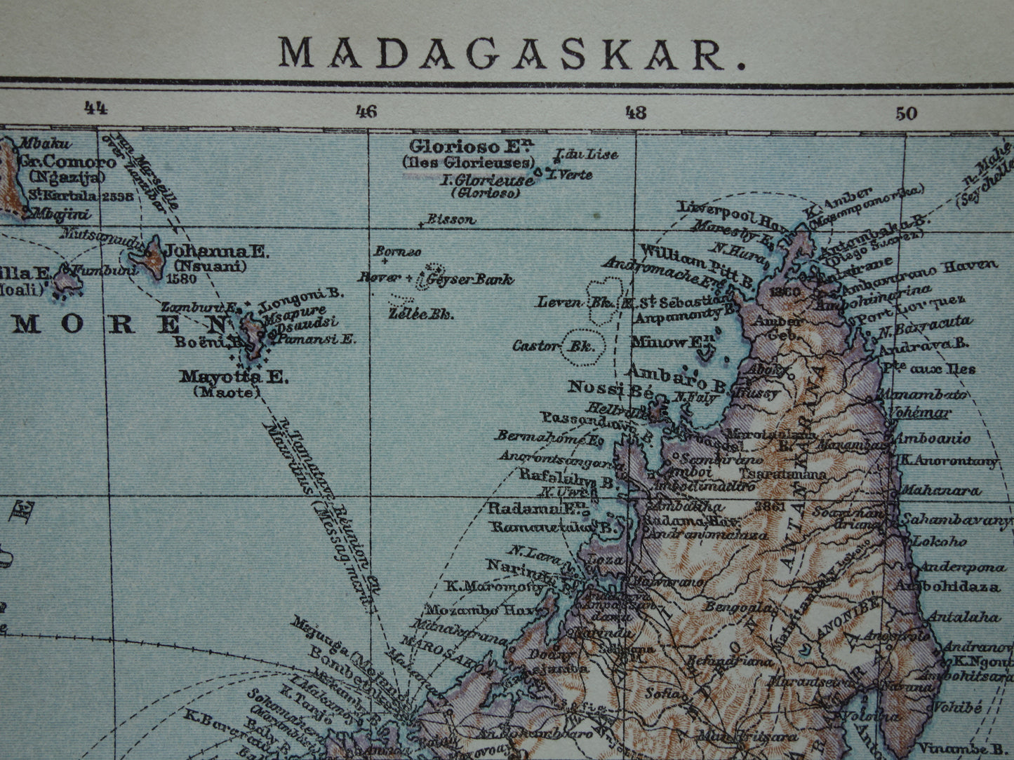 1919 old map of Madagascar original antique Dutch map - small vintage maps