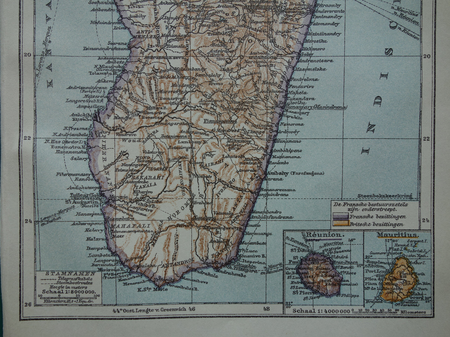 1919 old map of Madagascar original antique Dutch map - small vintage maps
