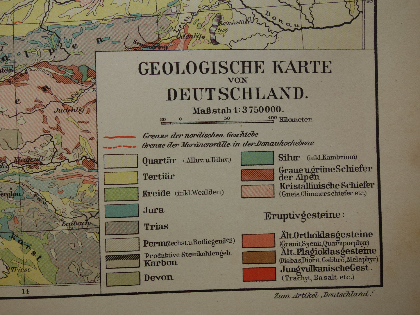 Old geology map of South Germany Original antique geological map time scale formations vintage maps