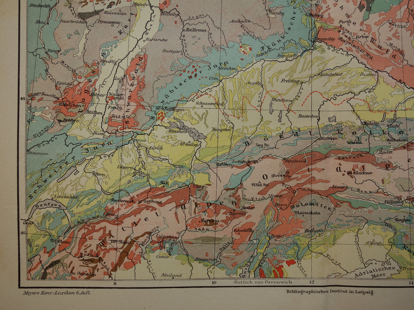 Old geology map of South Germany Original antique geological map time scale formations vintage maps