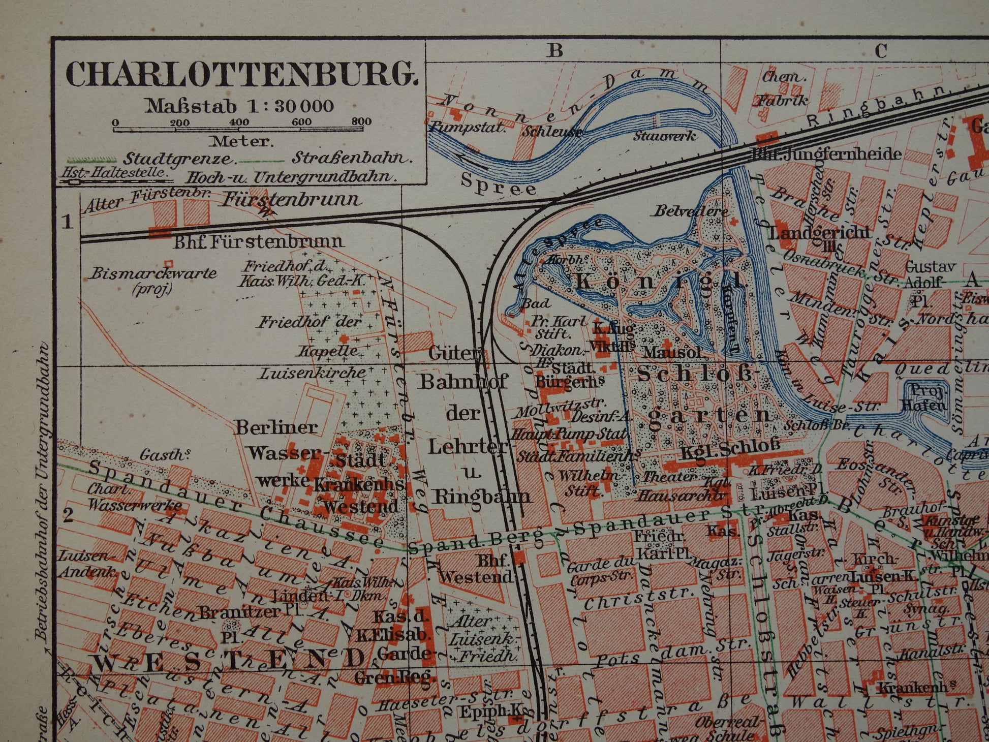CHARLOTTENBURG oude kaart van Berlijn-Charlottenburg uit 1907 Kleine originele Duitse antieke plattegrond