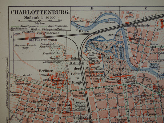 CHARLOTTENBURG oude kaart van Berlijn-Charlottenburg uit 1907 Kleine originele Duitse antieke plattegrond