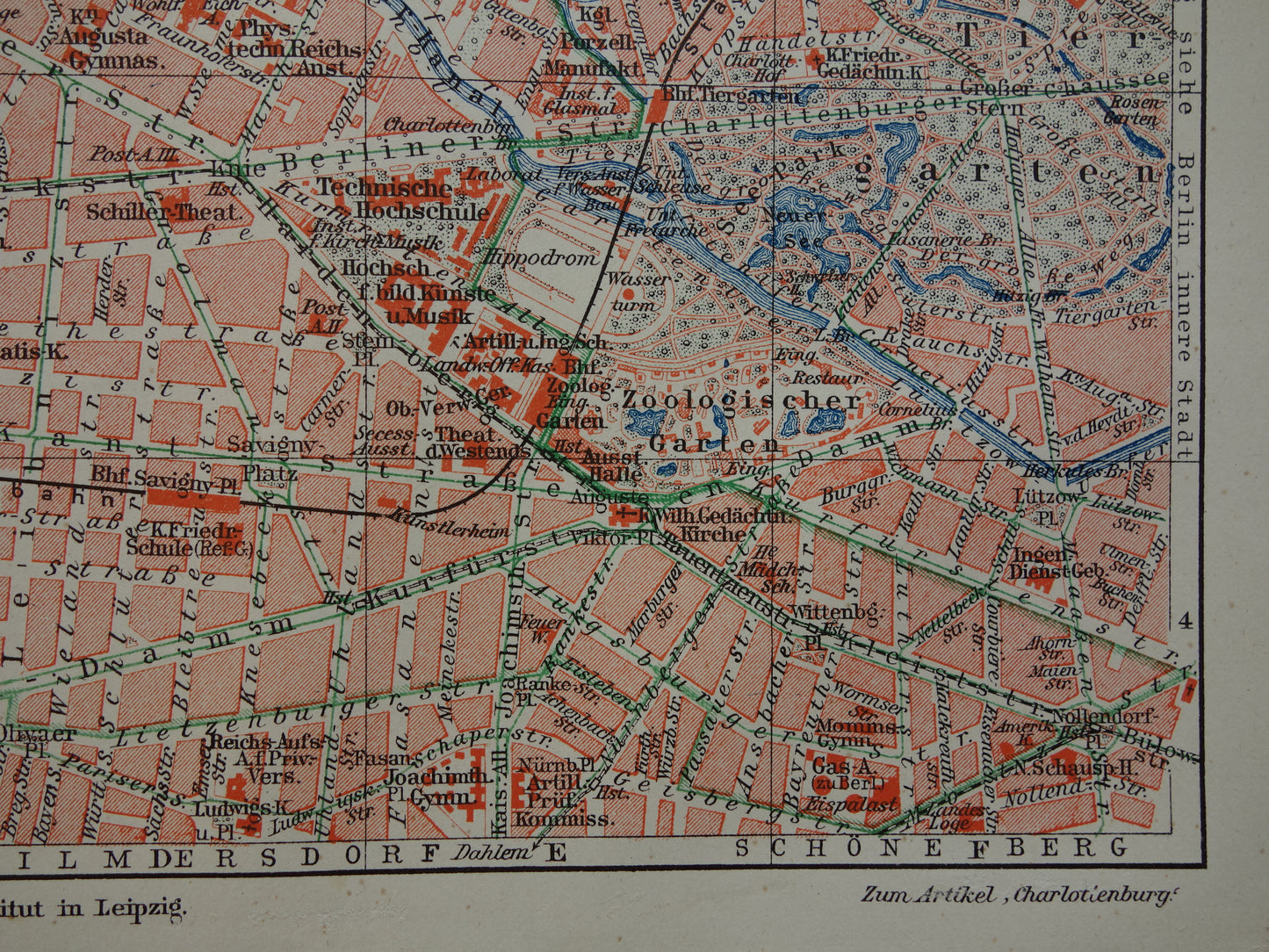 CHARLOTTENBURG old map of Berlin-Charlottenburg from 1907 Small original German antique map
