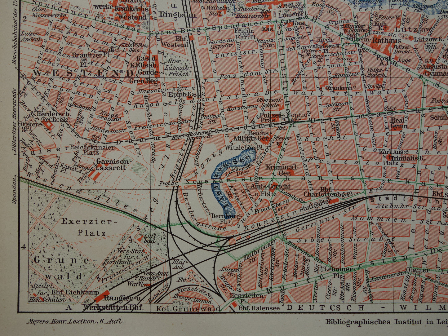 CHARLOTTENBURG old map of Berlin-Charlottenburg from 1907 Small original German antique map