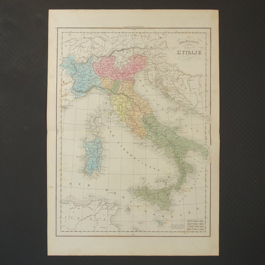 Oude kaart van Italië uit 1859 Originele antieke Franse landkaart van Italië