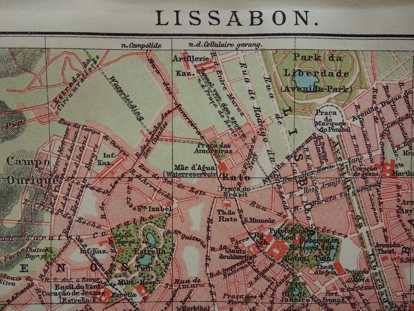 LISSABON oude kaart van Lissabon Portugal uit 1919 kleine originele antieke plattegrond vintage landkaart