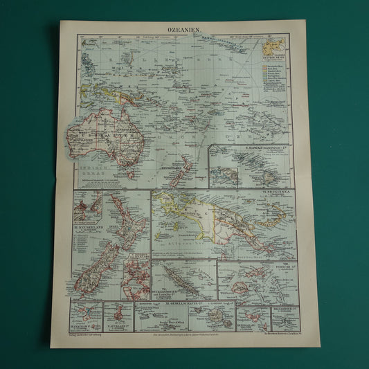 Oceanië oude kaart uit 1921 originele antieke Duitse landkaart continent
