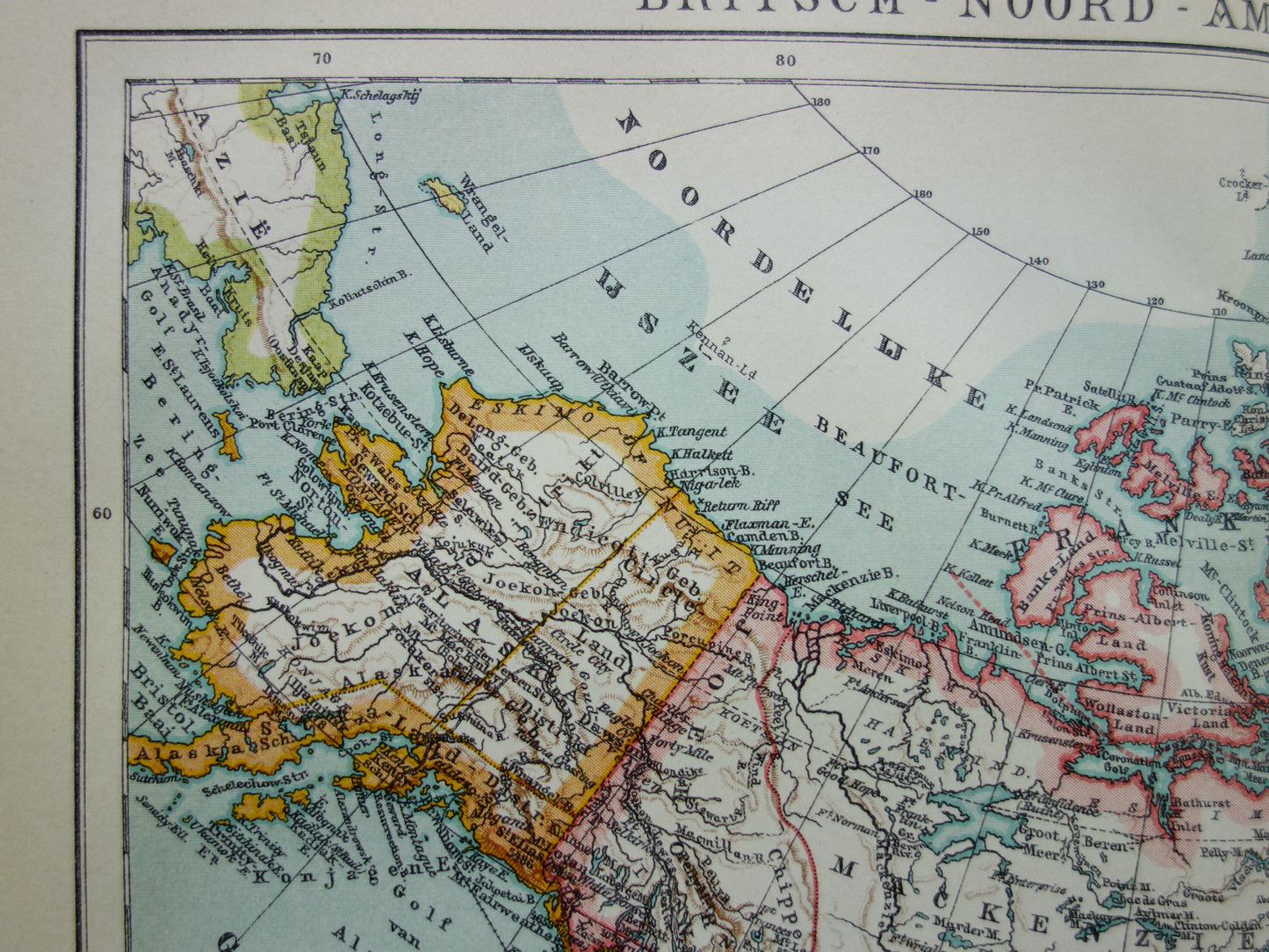 Vintage map of Canada Greenland and Alaska original antique Dutch map - old maps