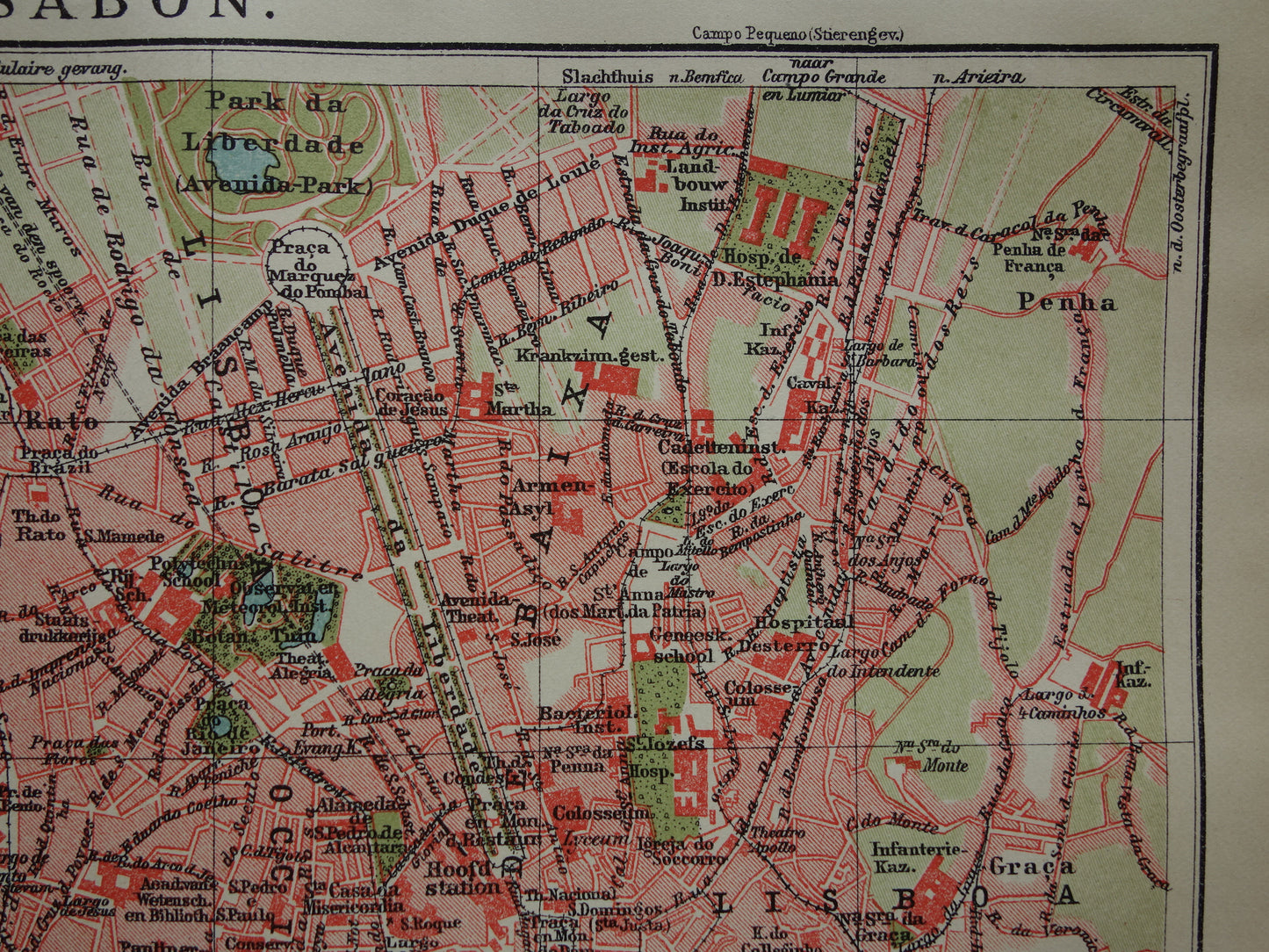 LISSABON oude kaart van Lissabon Portugal uit 1919 kleine originele antieke plattegrond vintage landkaart