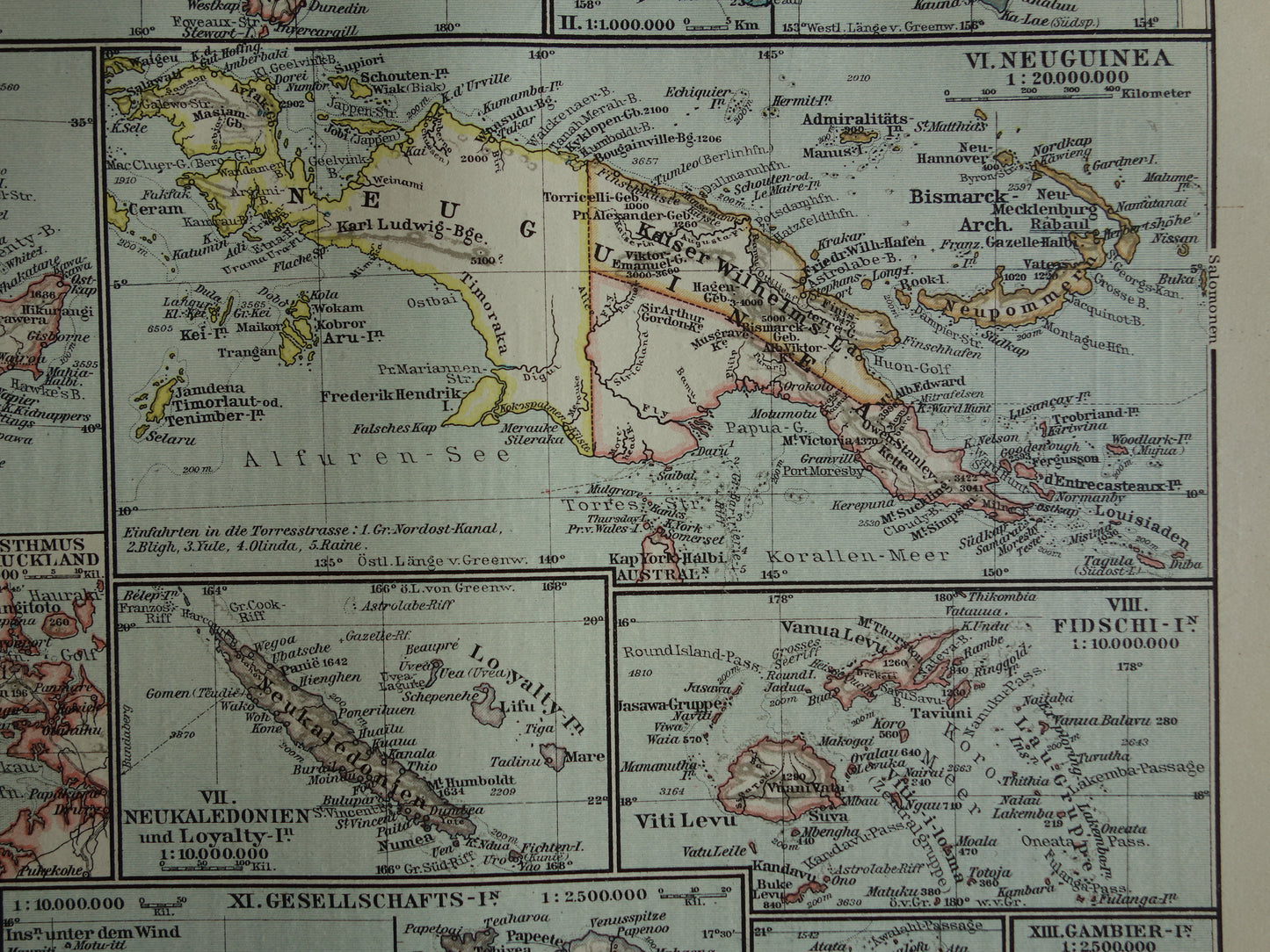 Oceanië oude kaart uit 1921 originele antieke Duitse landkaart continent