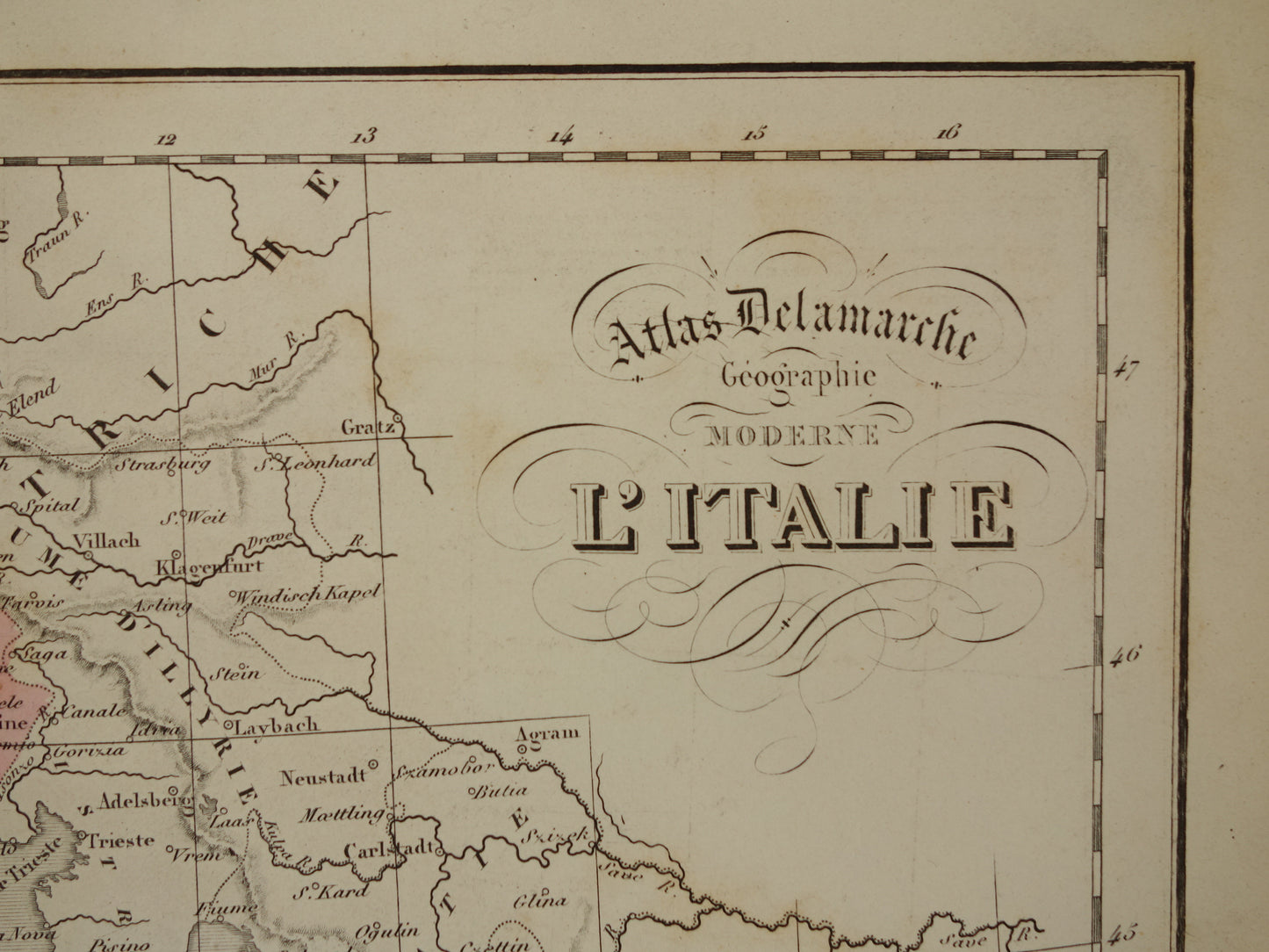 Oude kaart van Italië uit 1859 Originele antieke Franse landkaart van Italië