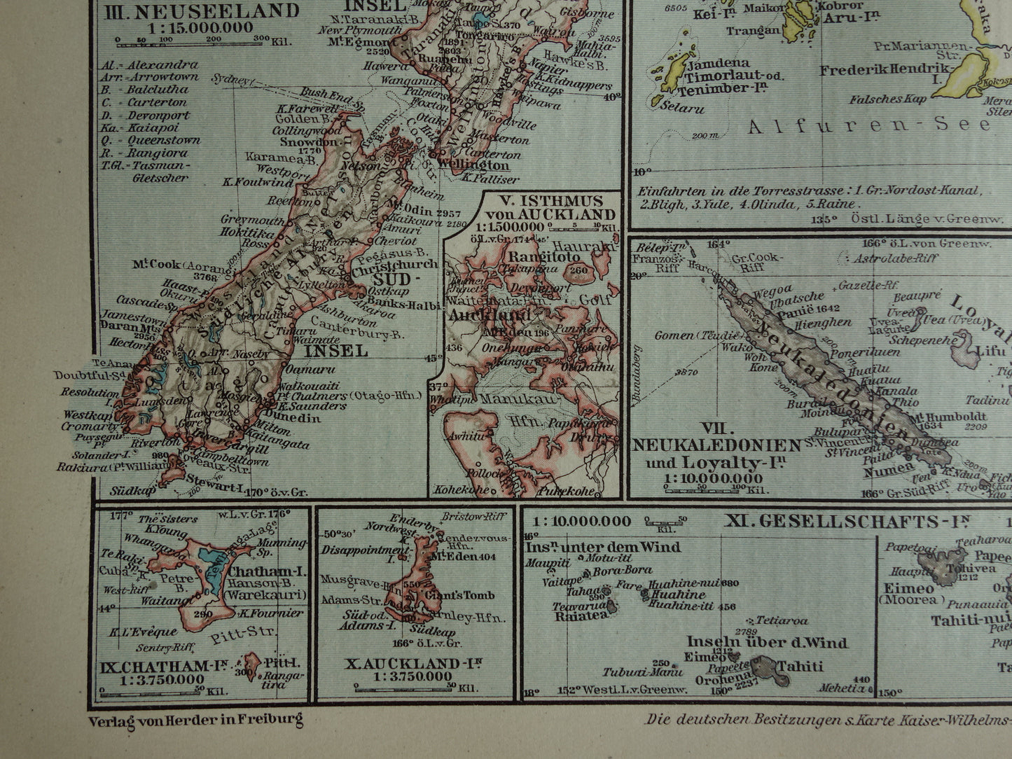 Oceanië oude kaart uit 1921 originele antieke Duitse landkaart continent