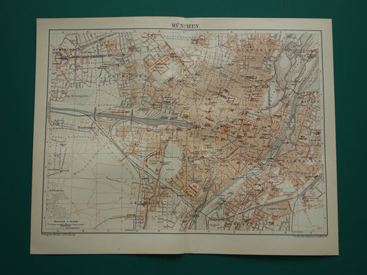 München antieke plattegrond 100+ jaar oude kaart van München Beieren Duitsland uit 1921 originele vintage historische kaarten