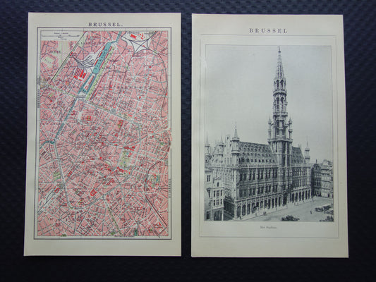 Antieke kaart van Brussel België kleine originele oude plattegrond vintage kaarten