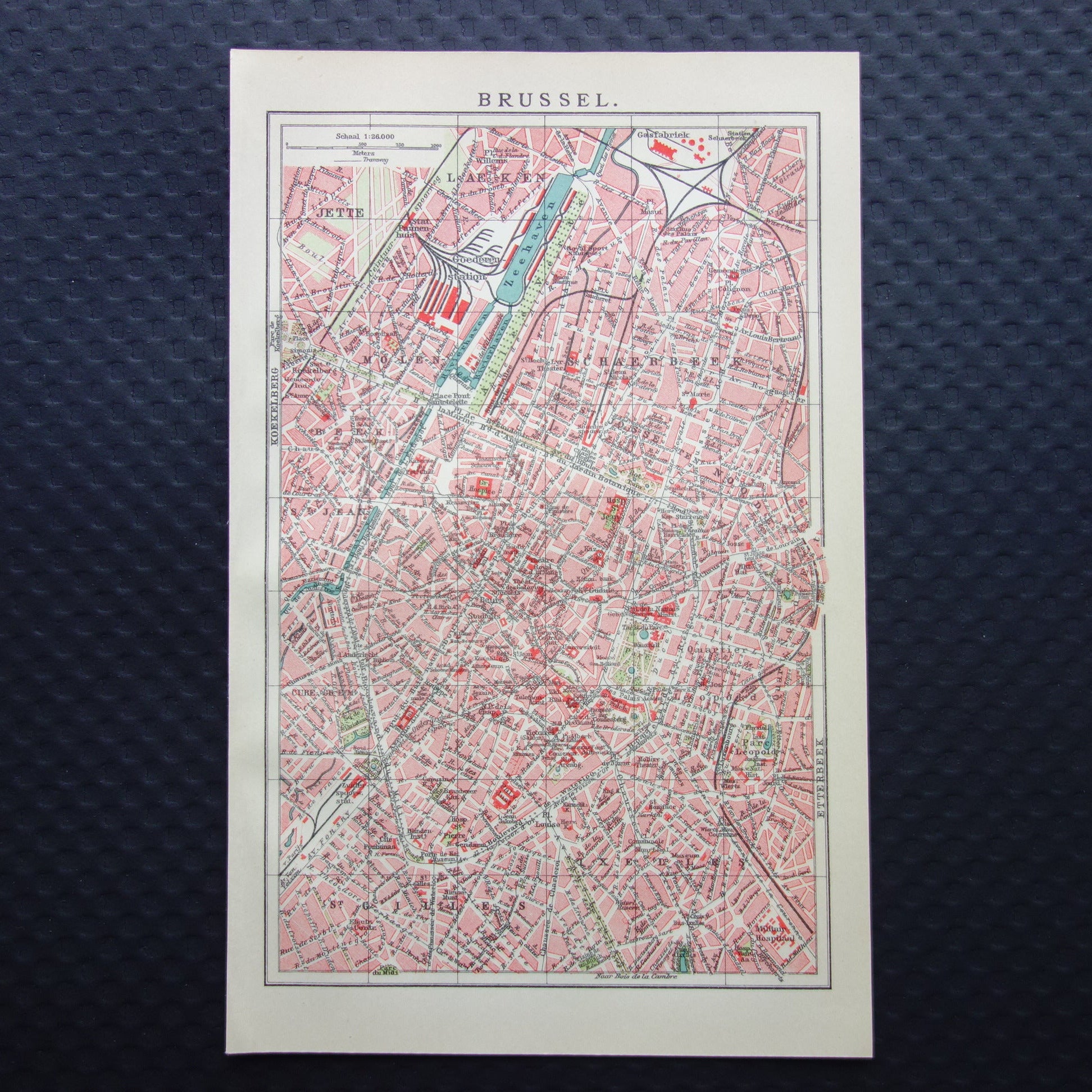 Antieke kaart van Brussel België kleine originele oude plattegrond vintage kaarten
