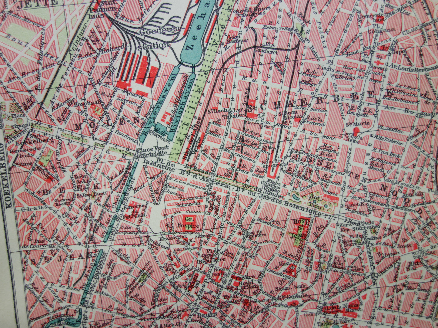 Antike Karte von Brüssel, Belgien, kleine originale alte Karte, Vintage-Karten