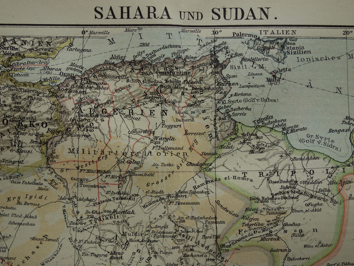 SAHARA Oude kaart van Sahara uit 1921 Originele antieke kaart van Noordwest Afrika