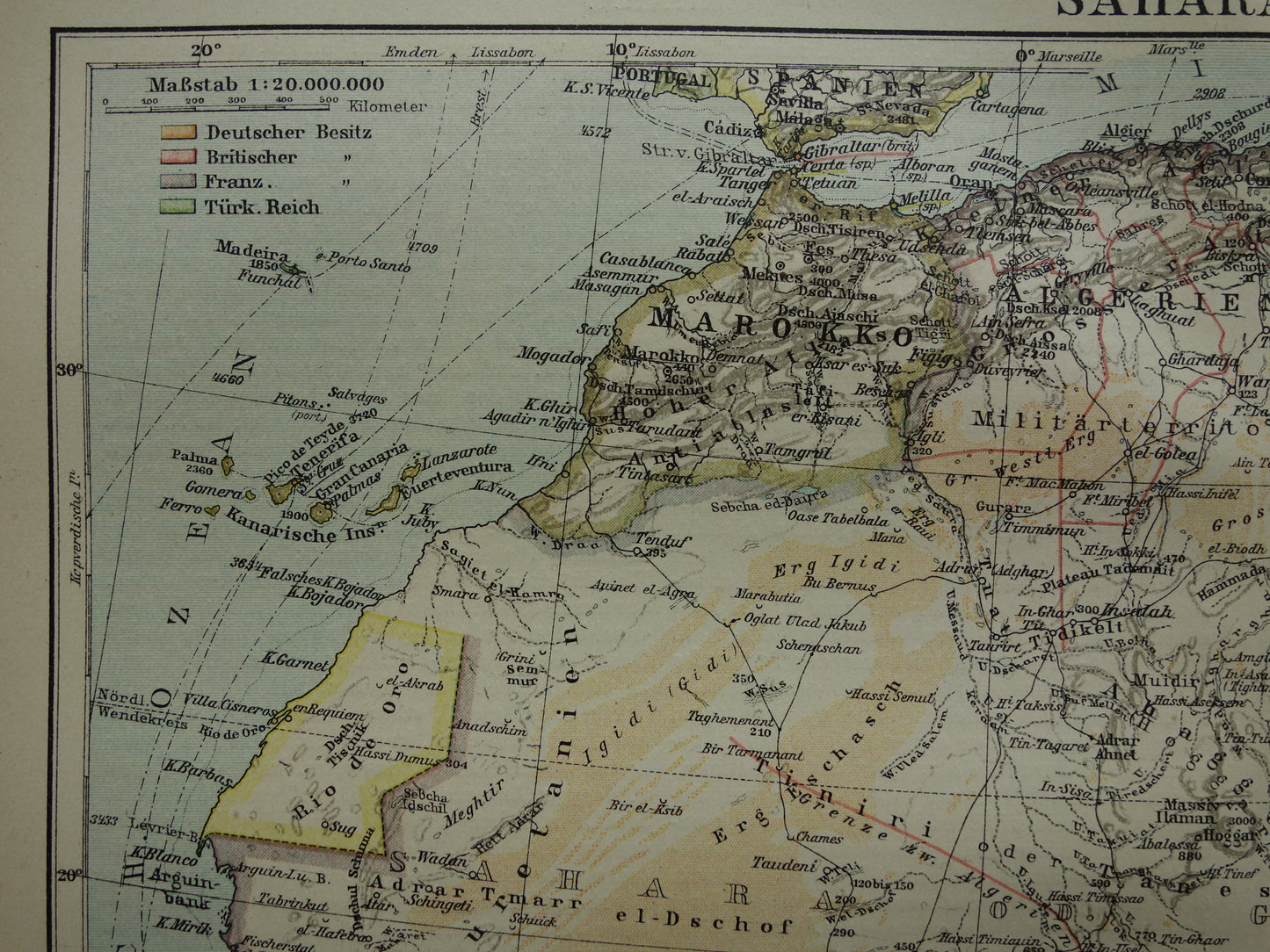 SAHARA Oude kaart van Sahara uit 1921 Originele antieke kaart van Noordwest Afrika